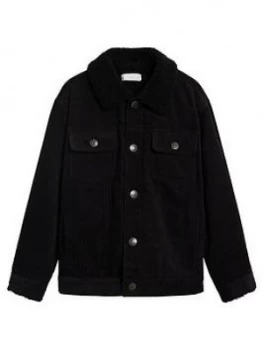Image of Mango Boys Fleeced Collar Cord Jacket - Black