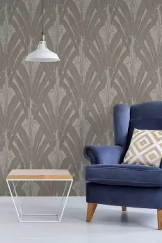 Image of Leaves Neutral / Gold Wallpaper