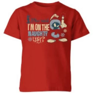 Image of Looney Tunes Martian Who Said Im On The Naughty List Kids Christmas T-Shirt - Red - 3-4 Years