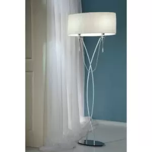 Image of Floor lamp Lucca 2 Bulbs E27, polished chrome with white lampshade & clear crystal