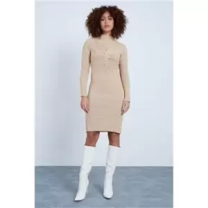 Image of I Saw It First Stone Recycled Knitted Twist Front Midi Dress - Brown