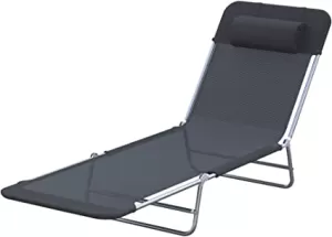 Image of Outsunny Garden Lounger Recliner Adjustable Sun Bed Chair-Black
