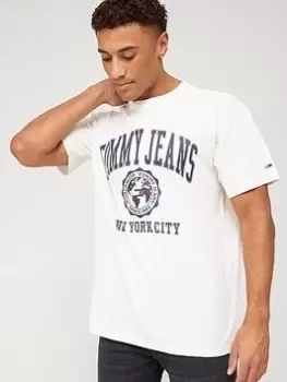 Image of Tommy Jeans College Logo T-Shirt - Ancient White, Ancient White, Size S, Men