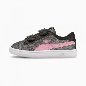 Image of PUMA Smash V2 Glitz Glam Baby Girls Trainers, Black/Pale Pink Size 4 Shoes