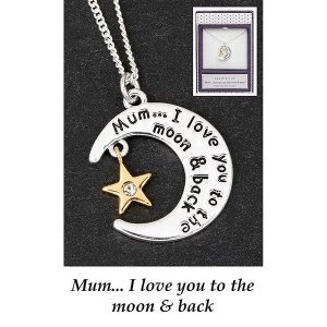 Image of Equilibrium Silver Plated Moon Star Message Necklace Mum