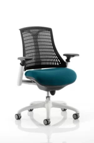 Image of Flex Task Operator Chair White Frame Black Back Bespoke Colour Seat Teal
