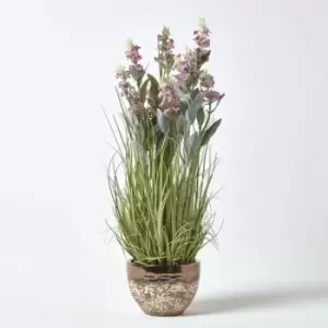 Image of Homescapes - Artificial Pink Lavender Plant in Decorative Metallic Ceramic Pot, 66cm Tall - Pink