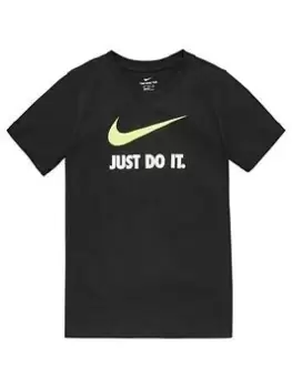 Image of Nike Sportswear Kids Just Do It Swoosh Tee - Black/Volt, Black/Volt, Size Xs=6-8 Years, Women