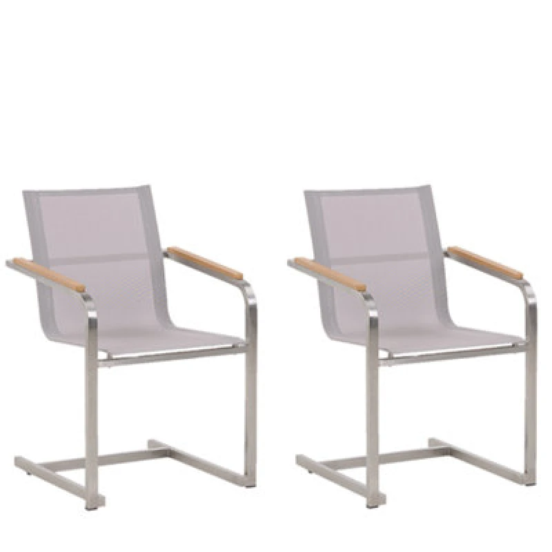 Image of Beliani Set Of 2 Garden Chairs Cosoleto Stainless Steel Beige