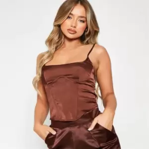 Image of I Saw It First Satin Cupped Detail Cami Corset Top - Brown