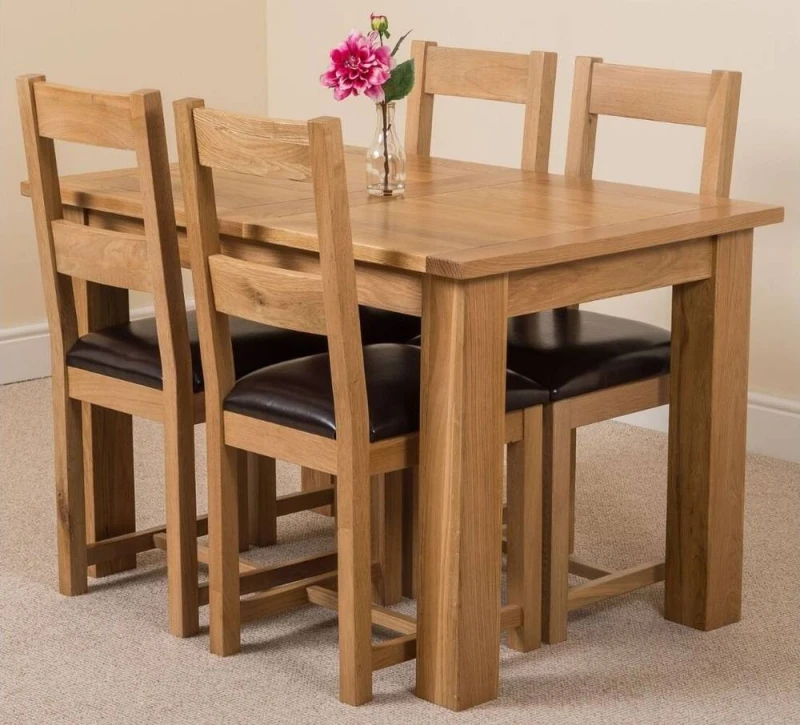 Image of Thats Furniture Hampton 120-160cm Oak Extending Dining Table & 4 Lincoln Chairs in Brown Brown Unisex