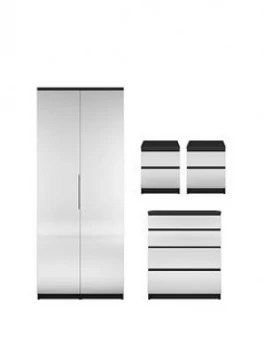 Image of Prague Mirror 4 Piece Package - 2 Door Wardrobe, 4 Drawer Chest And 2 Bedside Cabinets (Buy And Save!)