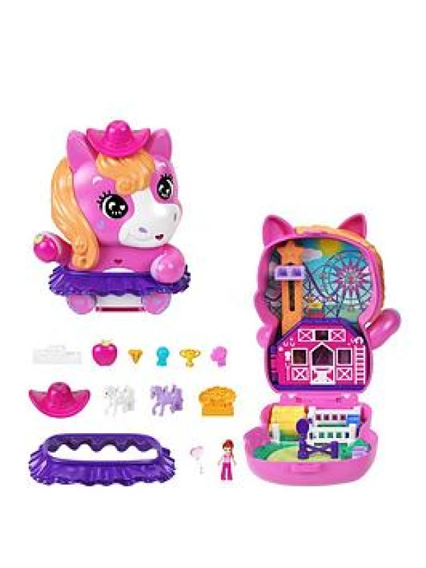 Image of Polly Pocket Polly Pocket Rodeo Compact playset with Dolls & Accessories