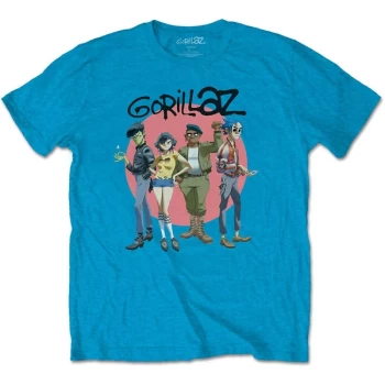 Image of Gorillaz - Group Circle Rise Unisex Medium T-Shirt - Blue