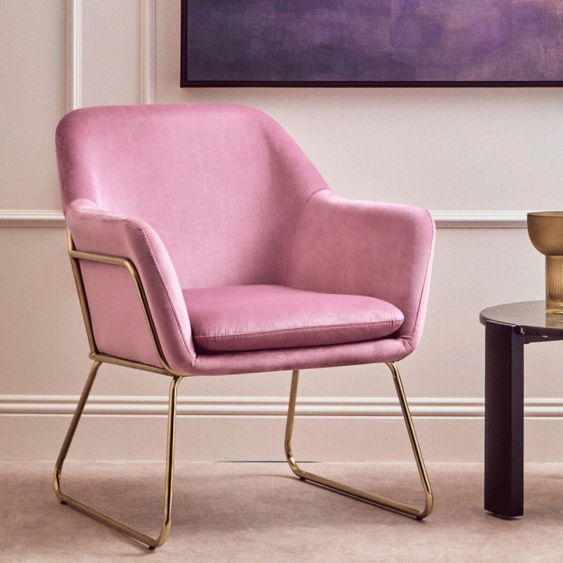 Image of Interiors by Premier Xander Pink Velvet Bushed Gold Armchair Pink unisex One Size