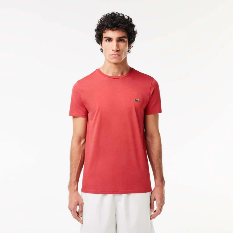 Image of Lacoste Monochrome Cotton Pima Jersey Crewneck T-Shirt - Red Red XS