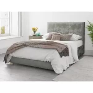 Image of Presley Ottoman Upholstered Bed, Distressed Velvet, Platinum - Ottoman Bed Size Single (90x190)