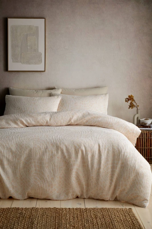 Image of Appletree Fossil Jacquard Duvet Cover Bedding Set Natural