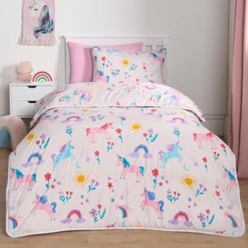 Image of OHS OHS Coverless 10.5 Tog Unicorn Duvet Pillowcase Quilt Travel Soft Bedding Set in Pink Size: Single Pink Single Unisex 5027434197101