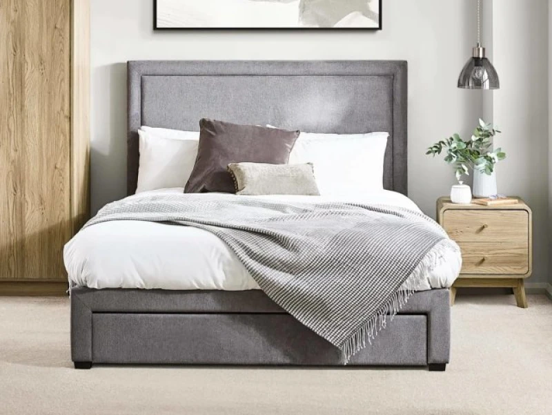 Image of Julian Bowen Mayfair 4 Drawer Storage Grey Fabric Bed Frame - 5ft King Size