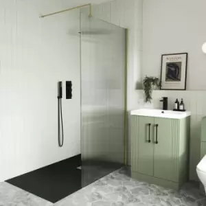 Image of Diamond - Modern 1000mm Fluted Walk In Wet Room Shower Screen Easy Clean 8mm Glass Brass - Clear