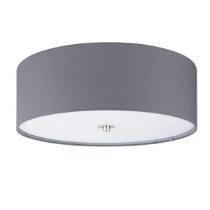 Image of EGLO ES/E27 Pasteri Grey Fabric Ceiling Light 3x60W - 94921