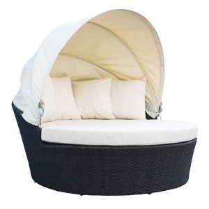 Image of Charles Bentley Rattan Day Bed with Foldable Canopy - Brown