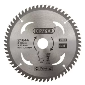 Image of Draper TCT Circular Saw Blade for Laminate & Wood, 185 x 25.4mm, 60T