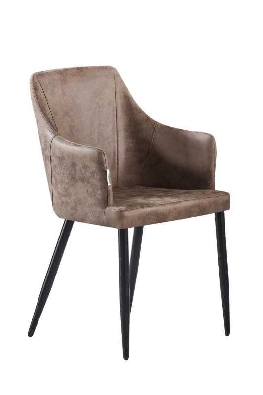 Image of Life Interiors Life Interiors Single Zarah Modern Faux Leather Dining Chair with Armrests and Black Metal Legs, Comfortable Accent Chair in Light Brow