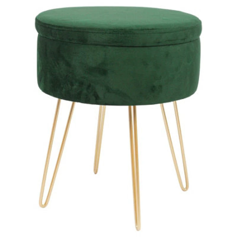 Image of Harbour Housewares Velvet Storage Footstool - Round Modern Dressing Table Footstool Vanity Seat Chair - 45 X 36Cm - Green/gold