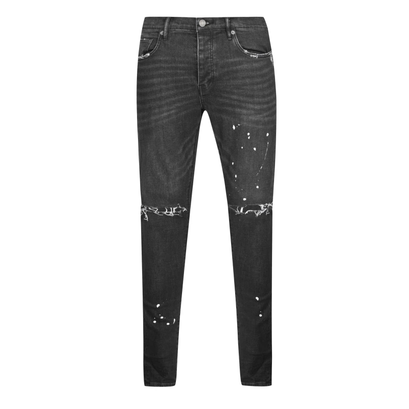 Image of Purple Brand Mid Rise Slim Leg Jeans Black Overspray male 32W R