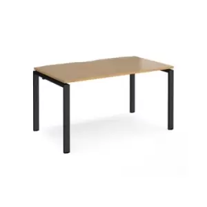 Image of Bench Desk Single Person Starter Rectangular Desk 1400mm Oak Tops With Black Frames 800mm Depth Adapt
