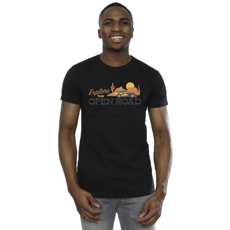 Image of Disney Men Cars Explore The Open Road T-Shirt in Black Size: Small Black S Male 5063283483347