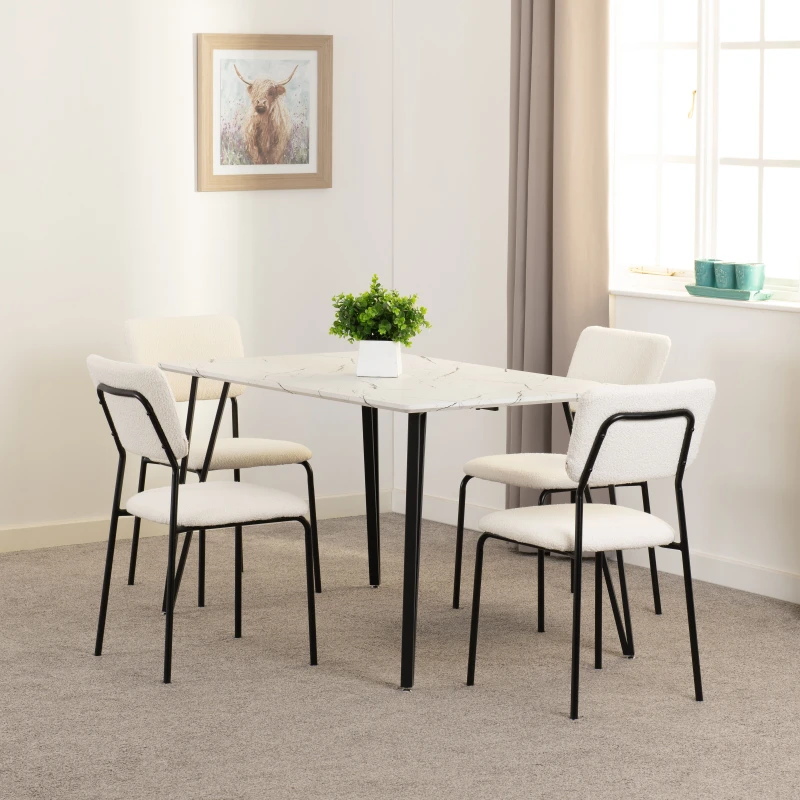 Image of Seconique Marlow & Sheldon Dining Set (x4 Chairs) - White Marble/Ivory Boucle Fabric, White 400-401-344