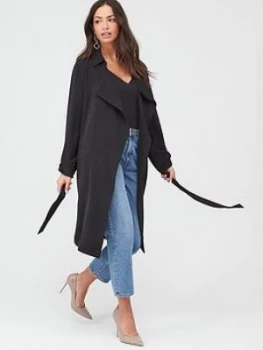 Image of Wallis Washed Twill Turnback Duster Coat -Black, Size 14, Women