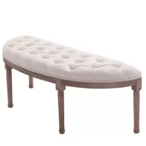 Image of HOMCOM Half Moon Bench Button Tufted Upholstery Cream Wood Finish Legs