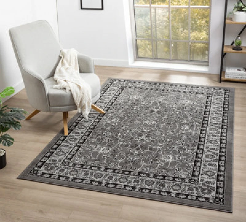 Image of Obsidian Modern Low Pile Area Rug - Classical Traditional Design Grey 120Cm X 170Cm