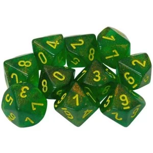 Image of Chessex d10 Dice Set: Borealis Maple Green/Yellow (10)