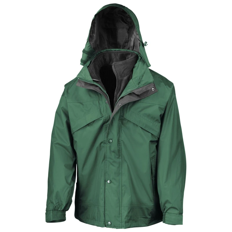 Image of Result Result Men 3 In 1 Zip And Clip StormDri Waterproof Windproof Jacket in Bottle Green Size: X-Small Bottle Green XS Male 5055747561944