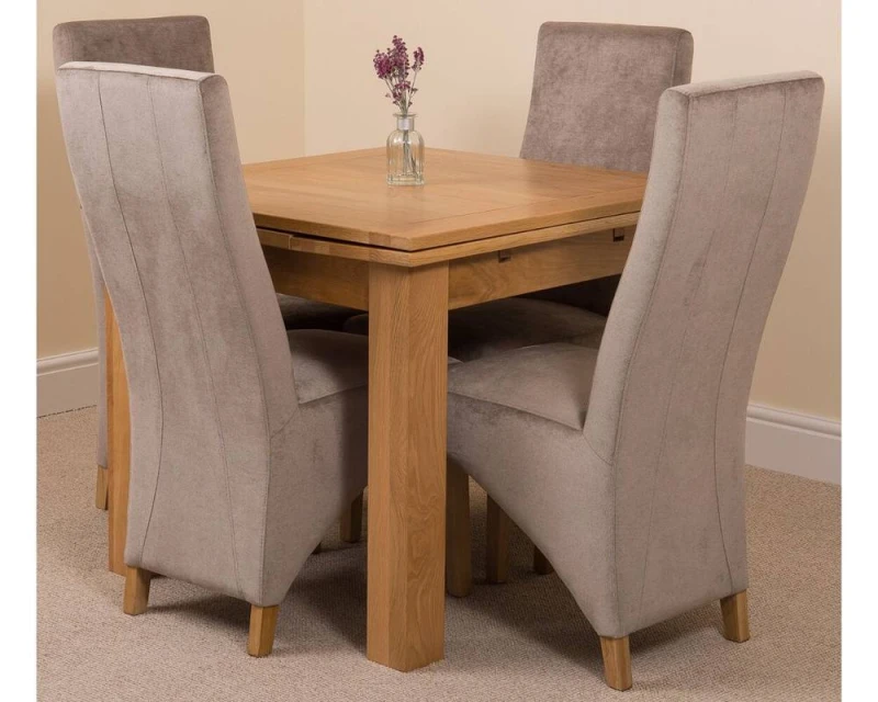 Image of Thats Furniture Richmond 90-150cm Square Oak Extending Dining Table + 4 Lola Fabric Chairs in Grey Grey Unisex