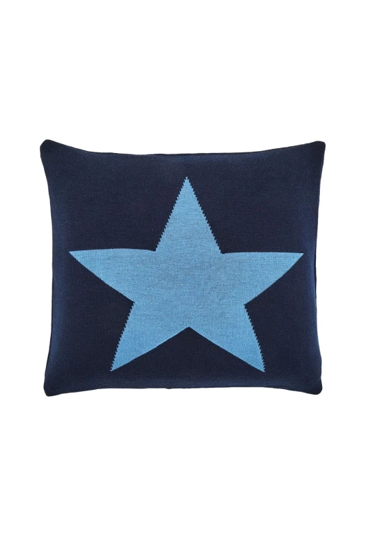 Image of Helena Springfield Helena Springfield 'Star' Knit Cushion in Blue Size: 45cm x 45cm Blue 45cm x 45cm Unisex 5016709702850