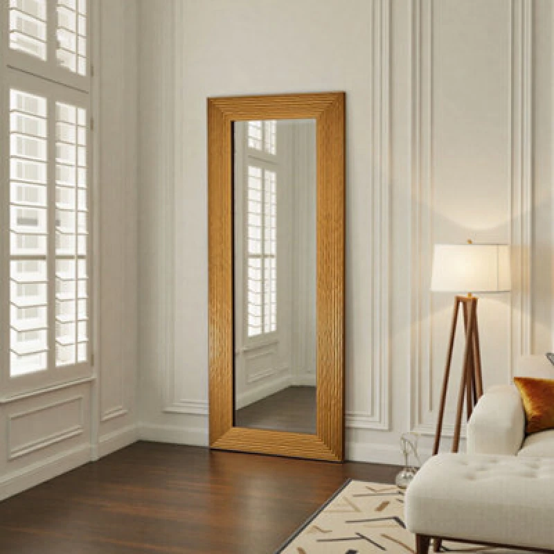 Image of Yearn Wave Tall Gold Framed Bevelled Wall Mirror