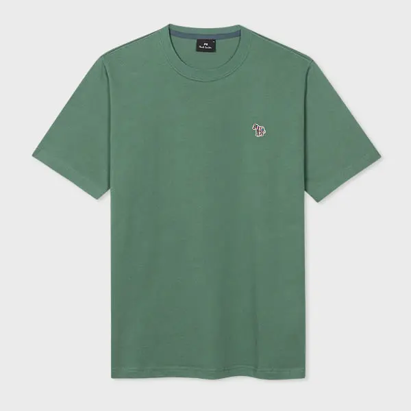Image of Paul Smith Washed Green Organic Cotton Zebra Logo T-Shirt