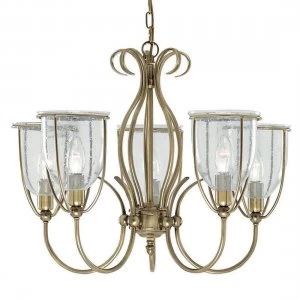 Image of 5 Light Multi Arm Ceiling Pendant Antique Brass with Seeded Glass Shades, E14