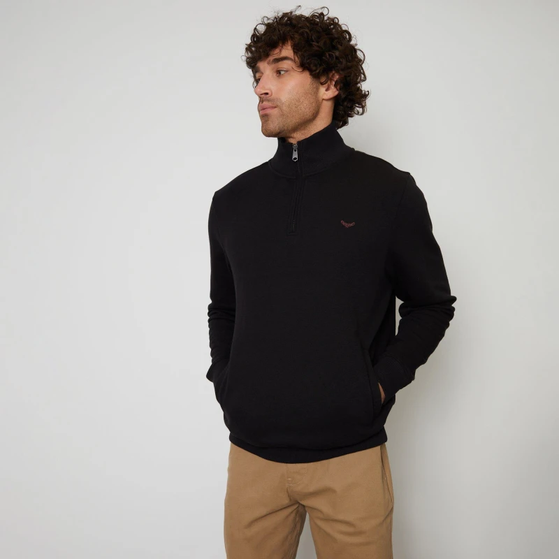 Image of Threadbare 'Patrick' Zip Neck Sweatshirt Black