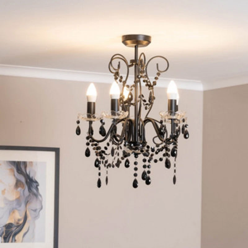 Image of ValueLights Viscount 5 Way Black Jewel Chandelier Ceiling Pendant Light Black