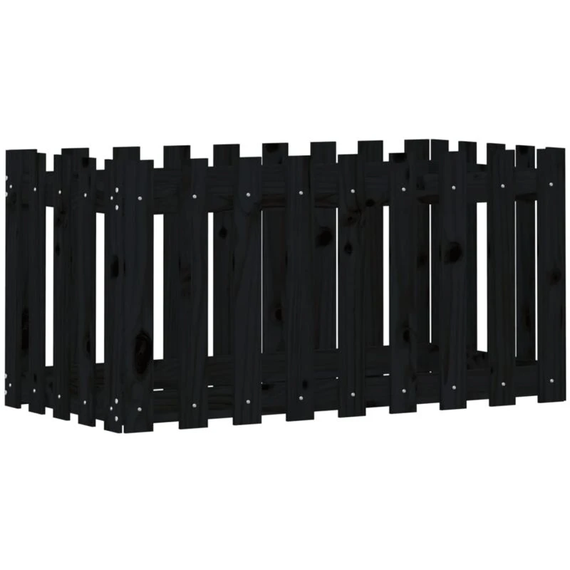Image of vidaXL Garden Raised Bed w/ Fence Design Black 100x50x50 cm, Black 832479