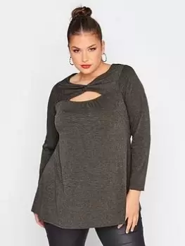 Image of Yours Twist Front Top Charcoal Marl, Grey, Size 16, Women