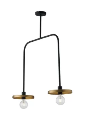 Image of TWIGA 2 Light Straight Bar Pendant Ceiling Light Black, Gold 85x91.3x25cm