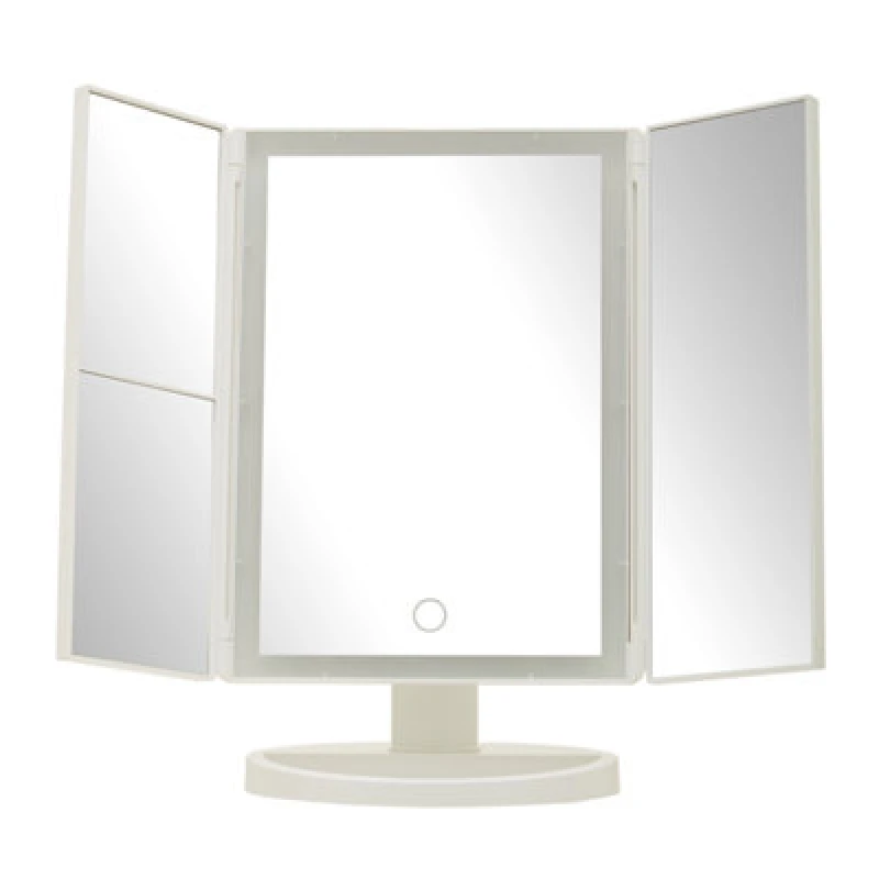 Image of Orsina 180 Degree Rotatable Tri Fold White Table Mirror, Trifold Design Table Mirror, Versatile Small Table Mirror